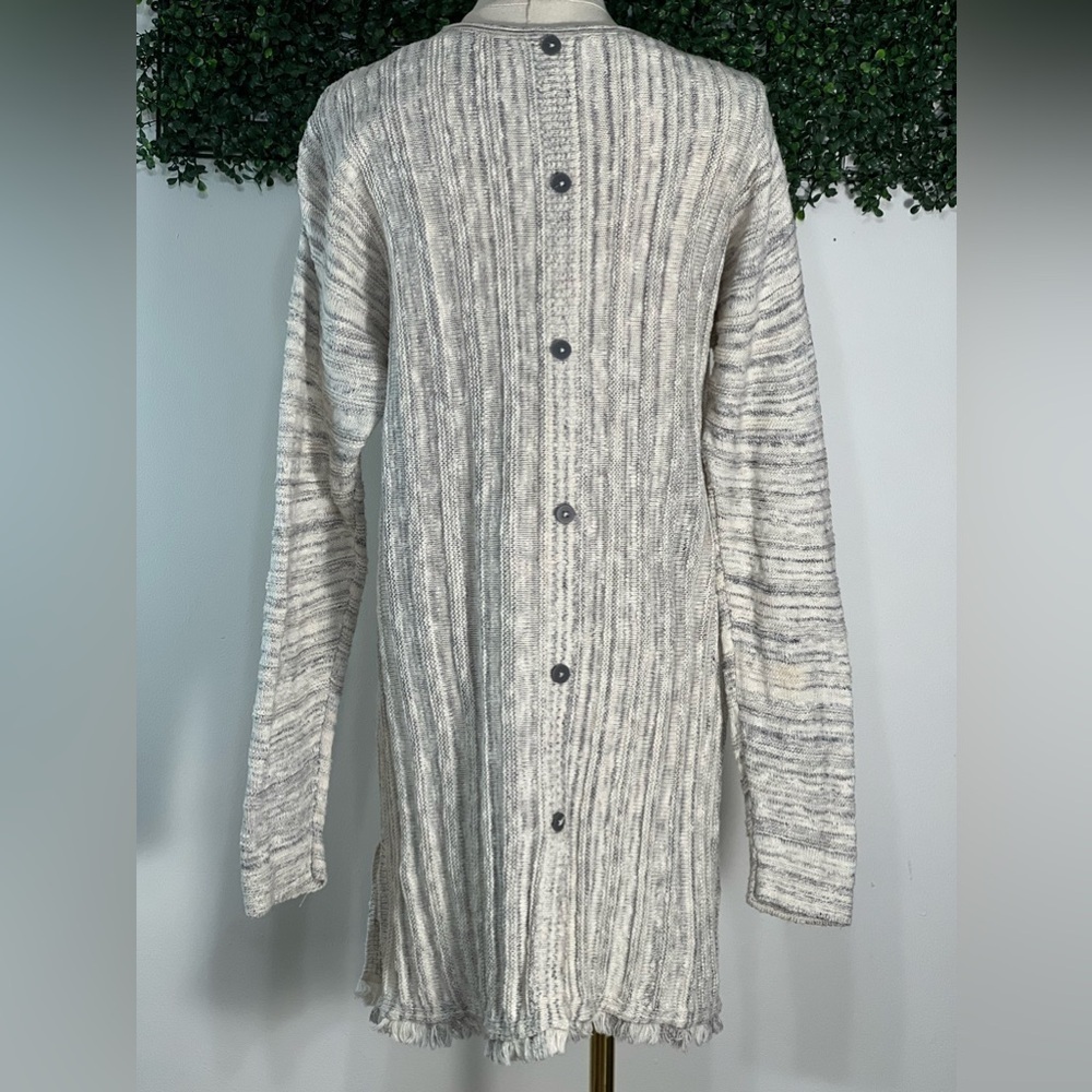 J.Jill Cream Cotton Grey Button Back Sweater With Fringe Tunic Size Medium - Picture 5 of 12